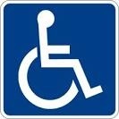 wheelchair accessible logo - blue with white image of stick-person in wheelchair